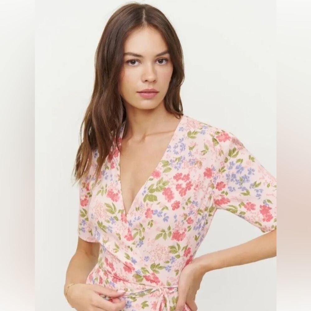 Reformation Floral Midi Dress - Pink and Green - Picture 2 of 8
